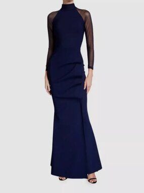 NWT Women's Chiara Bon La Petite Robe Maylys Mock-Neck Long Sleeve Illusion Gown